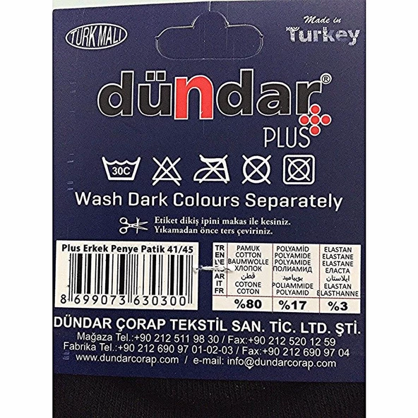 6 Adet Dündar Pamuklu Erkek Patik Çorap  Siyah 41-45 - 5