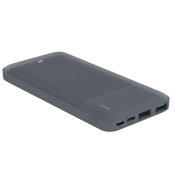 MF Product MFB101 LED Işık Micro USB Type-C Girişli 10.000 mAh Taşınabilir Şarj Cihazı Powerbank Gri