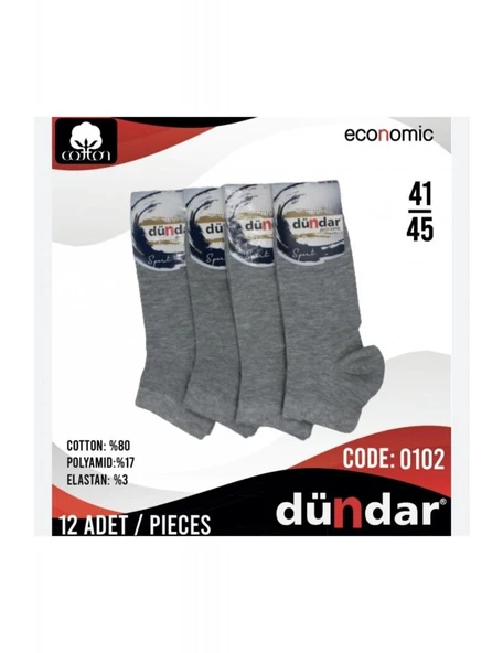 Dündar Erkek Penye Ekonomik Patik Çorap - 12 Adet  Gri 41-45