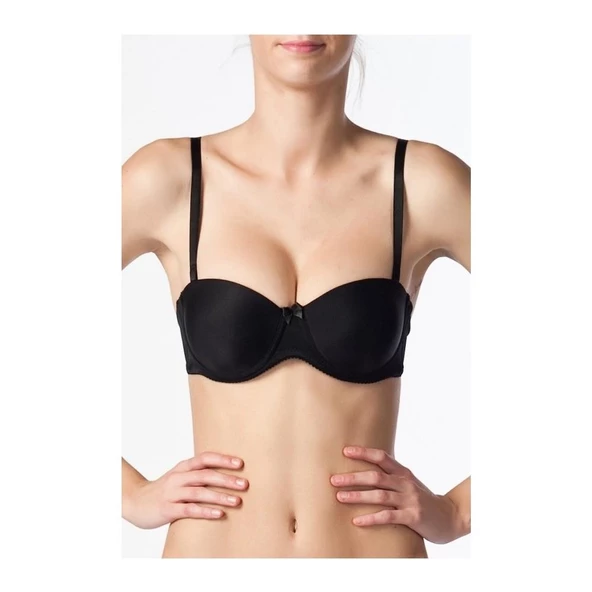 Nbb 3510 Mikrofiber Desteksiz Straplez Sütyen  Siyah 80B ürün görseli 1