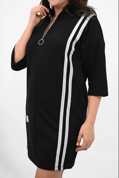 Kadın Büyük Beden Yarım Fermuarlı Şerit Detaylı Spor Elbise 5277-25 - 7