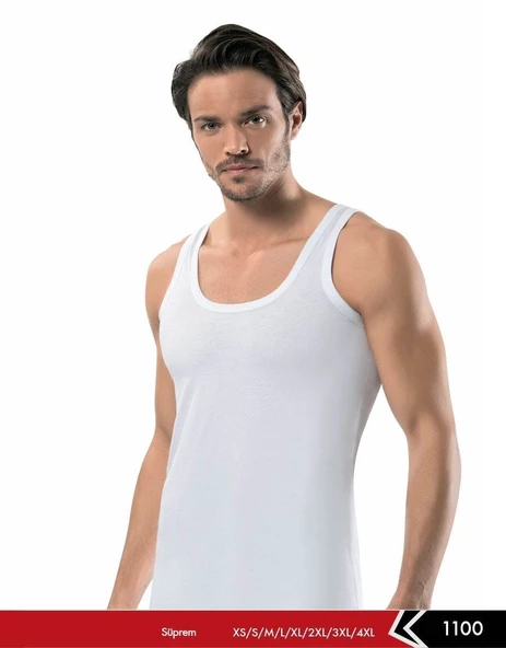 3'Lü Erdem 1100 Erkek Penye Süprem Atlet  Beyaz XL