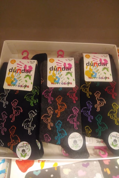 Dündar Kız Çocuk Pamuk Desenli Çorap - 12 Adet  Karışık Renk 29-31 - Resim 4