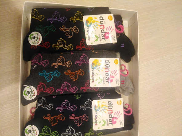 Dündar Kız Çocuk Pamuk Desenli Çorap - 12 Adet  Karışık Renk 32-34 - Resim 12