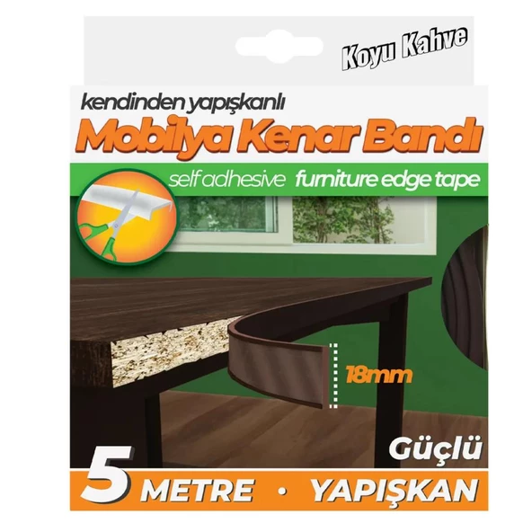 Masa Sehpa Kenar Koruma Bandı Koyu Kahve 18mmX5mt