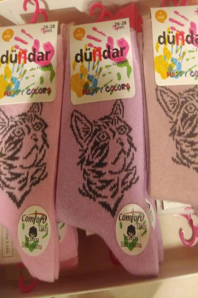 Dündar Kız Çocuk Pamuk Desenli Çorap - 12 Adet  Karışık Renk 26-28 - Resim 7