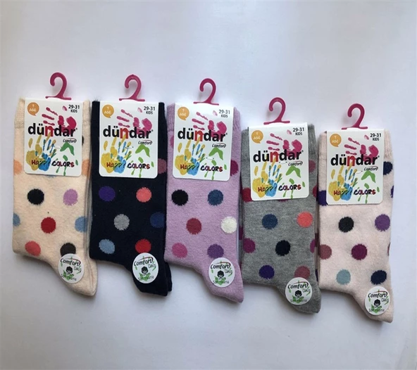 Dündar Kız Çocuk Pamuk Desenli Çorap - 12 Adet  Karışık Renk 32-34 - Resim 2
