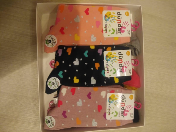 Dündar Kız Çocuk Pamuk Desenli Çorap - 12 Adet  Karışık Renk 32-34 - Resim 8