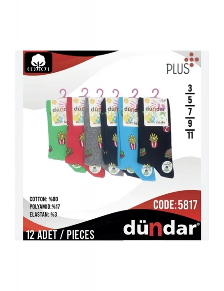 Dündar Kız Çocuk Pamuk Desenli Çorap - 12 Adet  Karışık Renk 35-37 - 9