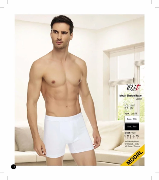 Tutku Elit Erkek Modal Likralı Boxer 1251 - 3 Adet  Beyaz S - 2