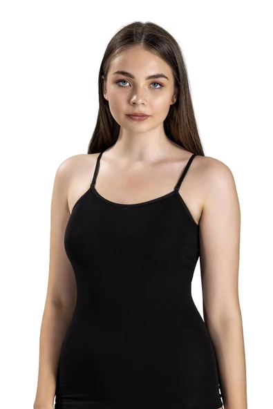 Jiber Kadın Likralı Ayarlanabilir İp Askılı Atlet 546 - 12 Adet  Siyah S - Resim 2