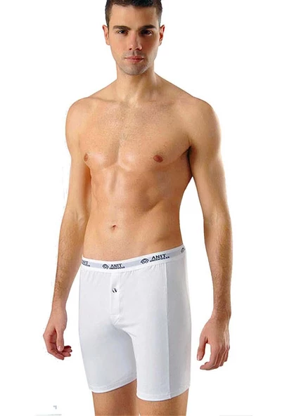 Anıt 1114 Erkek Likralı Uzun Boxer - 3 Adet  Beyaz L