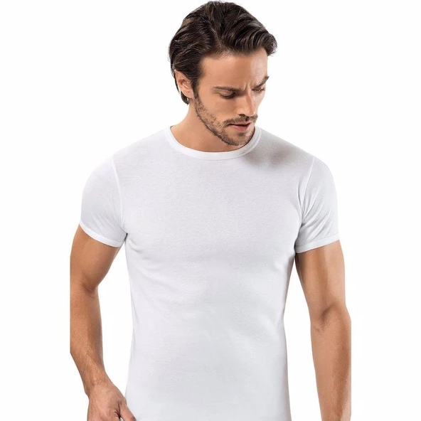 3'Lü Erdem 1197 Ribana Sıfır Yaka Erkek Fanila  Beyaz 2XL
