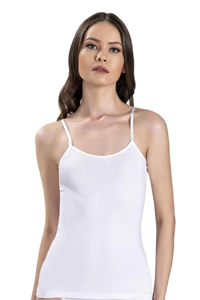 Jiber Kadın Likralı Ayarlanabilir İp Askılı Atlet 546 - 12 Adet  Beyaz XL - Resim 2