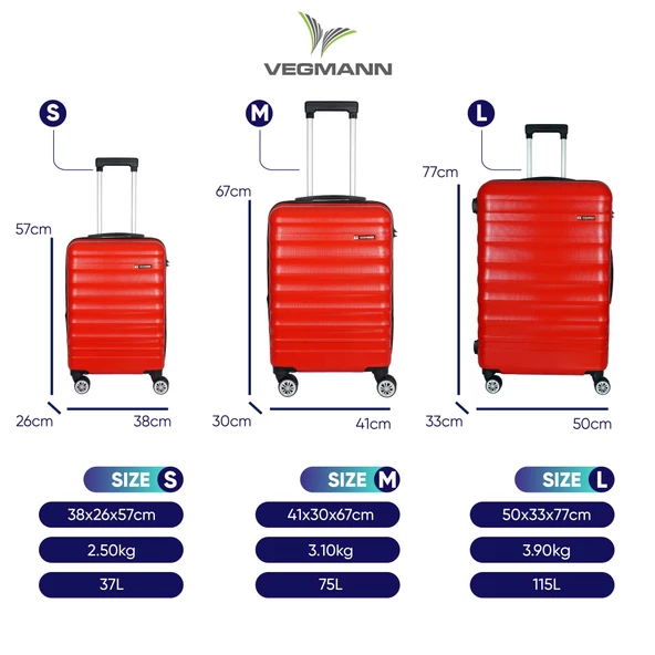 Vegmann Tartılı Scadel Kırmızı 3 lü Valiz Seti - Resim 6