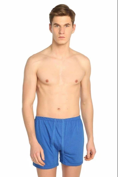 Seher Yıldızı Erkek Renkli Paçalı Boxer Don - 12 Adet  L Saks Mavi