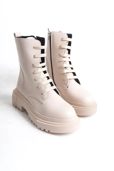 Kadın Bağcıklı Kalın Topuklu Fermuarlı Düz Postal Bot - Resim 4