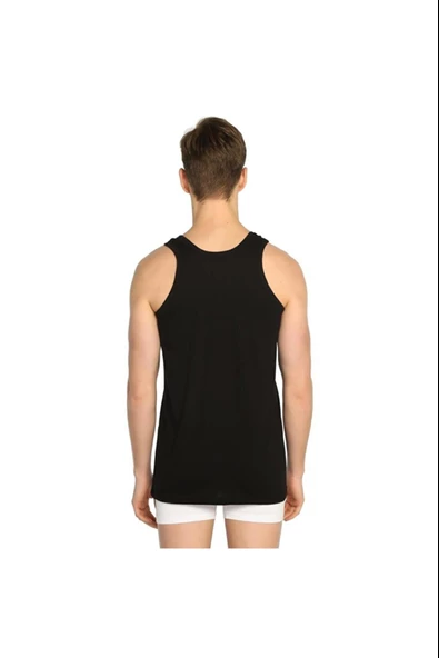 Seher Yıldızı Erkek Askılı Klasik Renkli Atlet - 12 Adet  Siyah M - Resim 2