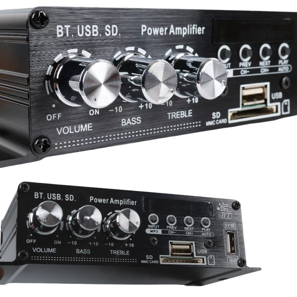 MagicVoice YW-406L 12 Volt 100 Watt Motosiklet Bluetooth Amfi USB/SD 2 Kanal Pazarcı - Anfi (154X80X42Mm) - Resim 4