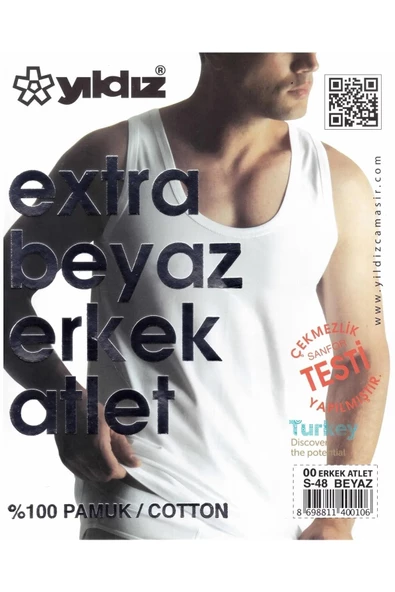 Yıldız Erkek Süprem Ekstra Beyaz Askılı Atlet 00 - 12 Adet  Beyaz M - Resim 2