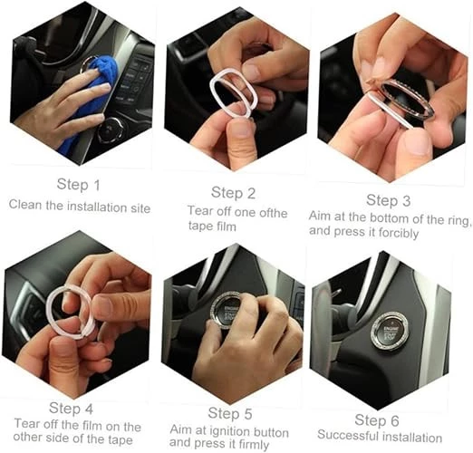 Parıldayan Kristal Taşlı Motor Başlatma Yüzüğü - Alaşımlı Anahtar Ateşleme Düğmesi Çıkartması, Kadınlar için Şık Araba İç Aksesuarı - 3