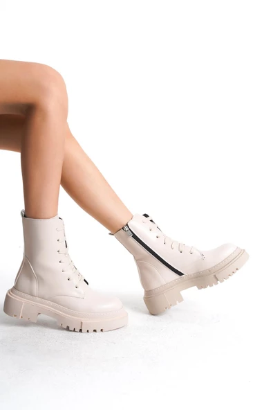 Kadın Bağcıklı Kalın Topuklu Fermuarlı Düz Postal Bot - Resim 3