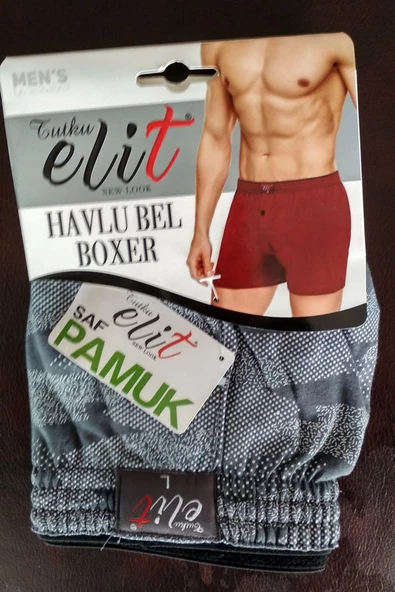 Tutku Elit Erkek Havlu Bel Desenli Boxer 1102 - 12 Adet  2XL Karışık Renk - Resim 4