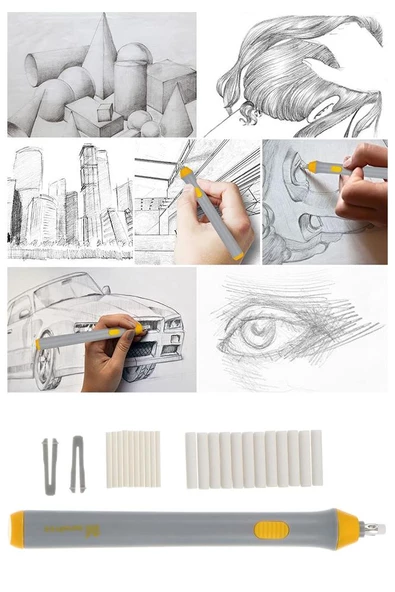 Elektronik Silgi Pilli 1 Paket Taşınabilir Otomatik Kalem Silgi Karakalem Eskiz Çizim Grafit Elektrikli - 5