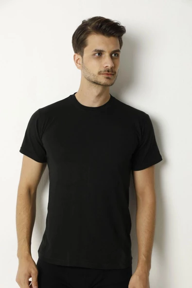 Saran Erkek Penye %100 Pamuk Sıfır Yaka Fanila Atlet 3007 - 6 Adet  Siyah L ürün görseli