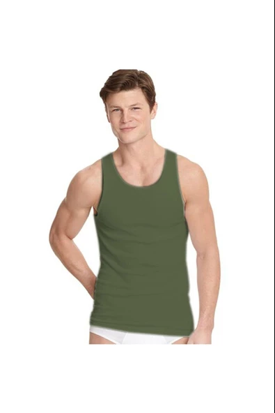 Seher Yıldızı Erkek Askılı Klasik Renkli Atlet - 12 Adet  L Haki - Resim 4