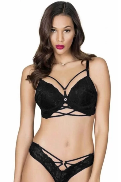 Le Jardin Kadın Silikonlu Biye Şeritli Dantelli Destekli Sütyen Takımı 5025 - 1 Adet  Siyah 80B ürün görseli 1