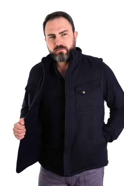 ESER - 7-7 Gabardin Polarlı Yelek - Kışlık - Lacivert - 3