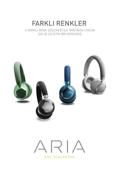 Powerway ARIA Kablosuz Bluetooth 5.3 Kulaklık - Hibrit ANC, 30 Saat Pil Ömrü, 44mm Sürücüler, Aux ve Mikrofonlu Siyah - 6