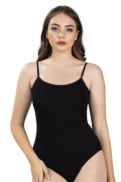 Jiber Kadın İp Askılı Kancalı Likralı Body 502 - 3 Adet  XL Siyah