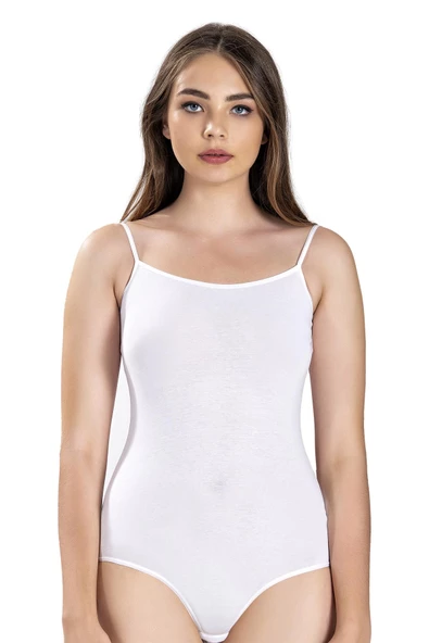 Jiber Kadın İp Askılı Kancalı Likralı Body 502 - 3 Adet  Beyaz L