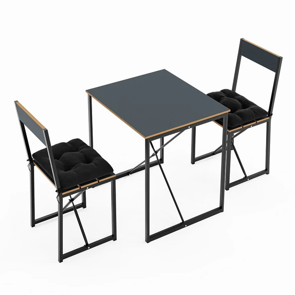 Eportatif Mutfak Masası Minderli 2 Kişilik Balkon Masa Takımı Füme 1494 - Resim 6