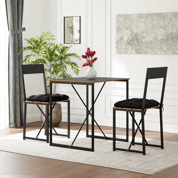 Eportatif Mutfak Masası Minderli 2 Kişilik Balkon Masa Takımı Füme 1494 ürün görseli 1