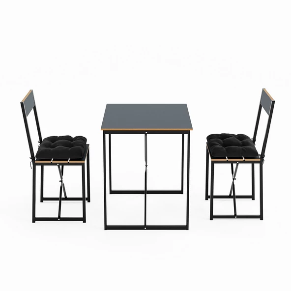 Eportatif Mutfak Masası Minderli 2 Kişilik Balkon Masa Takımı Füme 1494 - Resim 7