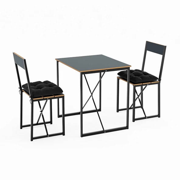 Eportatif Mutfak Masası Minderli 2 Kişilik Balkon Masa Takımı Füme 1494 - Resim 5