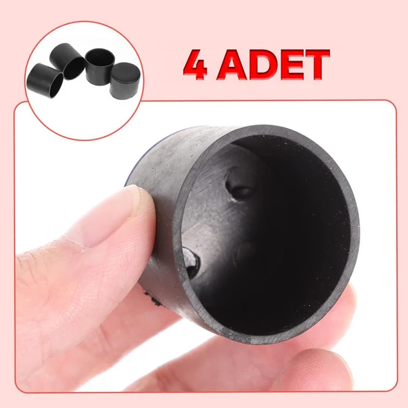 4 Adet Masa Sandalye Sehpa Ayak Tapası Tıpa Papuç Takoz Yuvarlak Siyah 28 mm Parke Zemin Koruyucu - 4