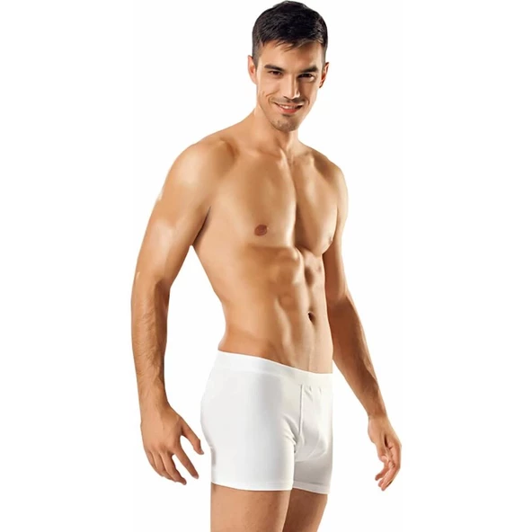 3 Adet Namaldı 128 Licralı Erkek Boxer  Beyaz M