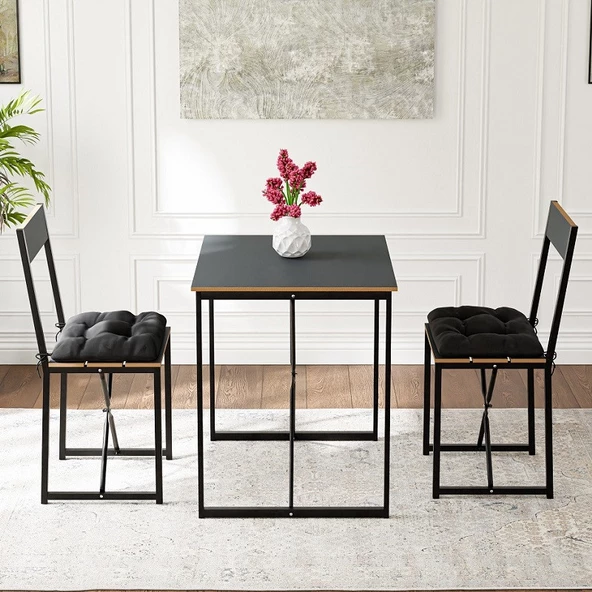 Eportatif Mutfak Masası Minderli 2 Kişilik Balkon Masa Takımı Füme 1494 - Resim 3