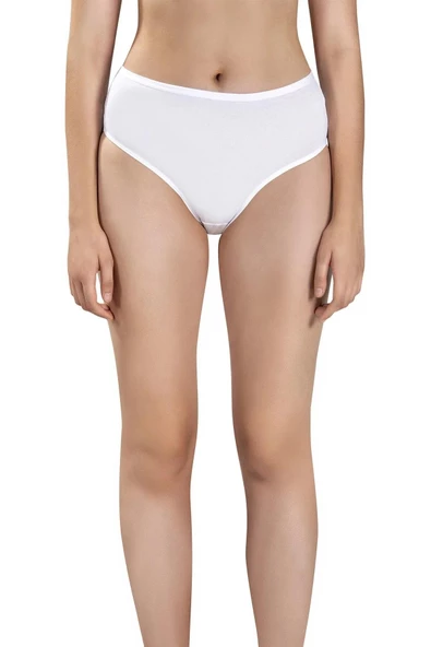 Jiber Kadın Pamuklu Likralı Yüksek Bel Külot 652- 12 Adet  Beyaz M ürün görseli