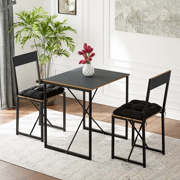 Eportatif Mutfak Masası Minderli 2 Kişilik Balkon Masa Takımı Füme 1494 - Resim 2