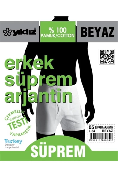 Yıldız Erkek Süprem Arjantin Paçalı Don Külot 05 - 6 Adet   Beyaz S - 2