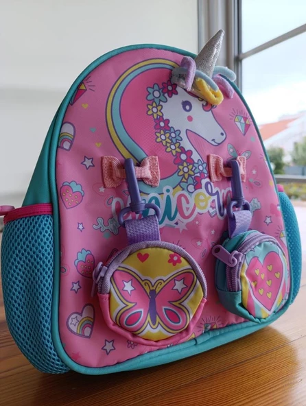 Vest Anaokulu Çantası Turkuaz Pembe Unicorn - Resim 5
