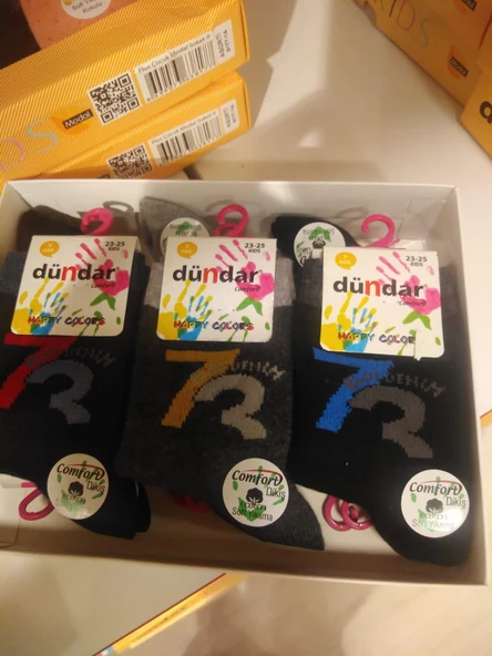 Dündar Erkek Çocuk Pamuk Desenli Çorap - 12 Adet  Karışık Renk 23-25 - Resim 4