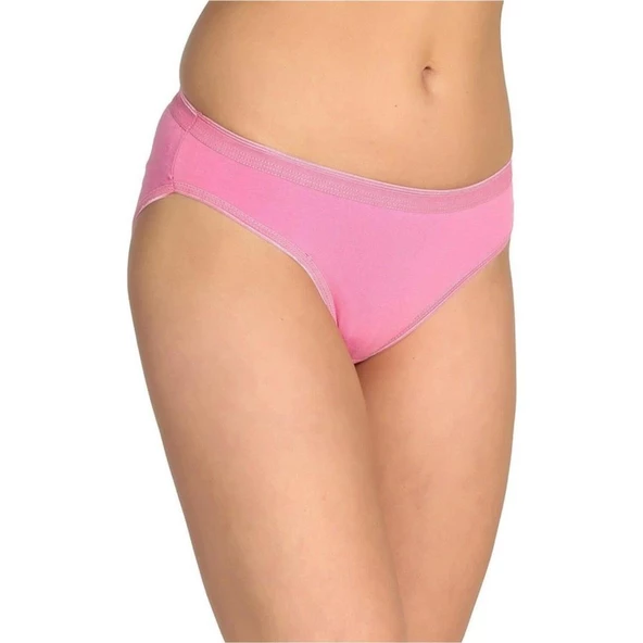 6 Adet Tutku Elastan Düz Bikini  Standart Pembe