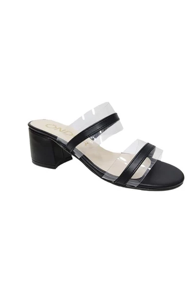 Önder 3093 Deri Şeffaf Kalın Topuklu Kadın Terlik ürün görseli 1