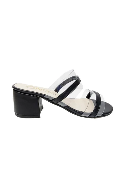 Önder 3093 Deri Şeffaf Kalın Topuklu Kadın Terlik - Resim 2